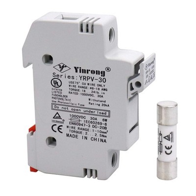 Solar Fuse Holder 15A 1000V DIN Rail Mount 1 Pole Housing  10x38mm Fuse