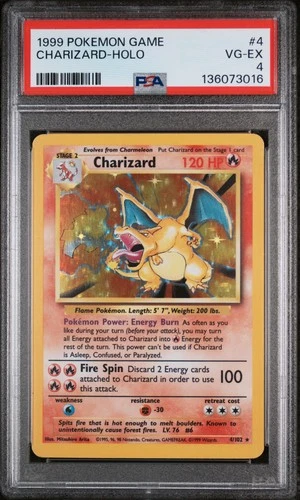 1999 POKEMON BASE SET UNLIMITED #4 CHARIZARD-HOLO PSA 4