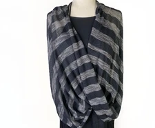 Steve Madden Women’s Soft Knit Infinity Scarf Gray Black Striped  Wrap Top