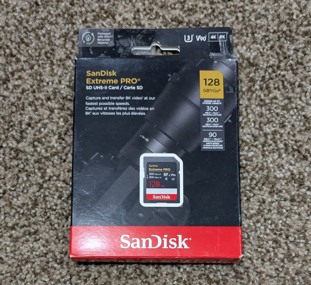 新品 SanDisk Extreme PRO 128GB 300MB/s V90 128GB SANDISK Extreme PRO SD UHS-II V90 Card | Sandisk