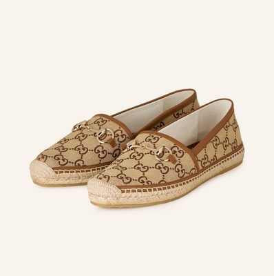 New Gucci Womens Espadrilles Monogram Tan  Brown Size EU 38 Retail: $790