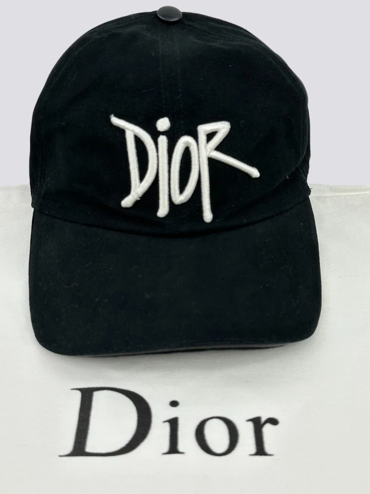 Dior x Shawn Stussy Embroidered Logo Cotton Baseball Cap Black Size L - Image 3 of 4