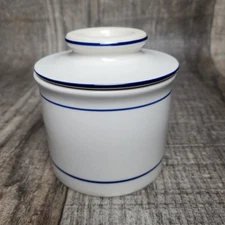 Butter Crock Keeper Dish Norpro White Blue Bell Shape Stoneware