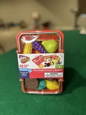 Play Right Play Food Grocery Basket NEW 42 Pieces Fruits Veggies Snacks 3+