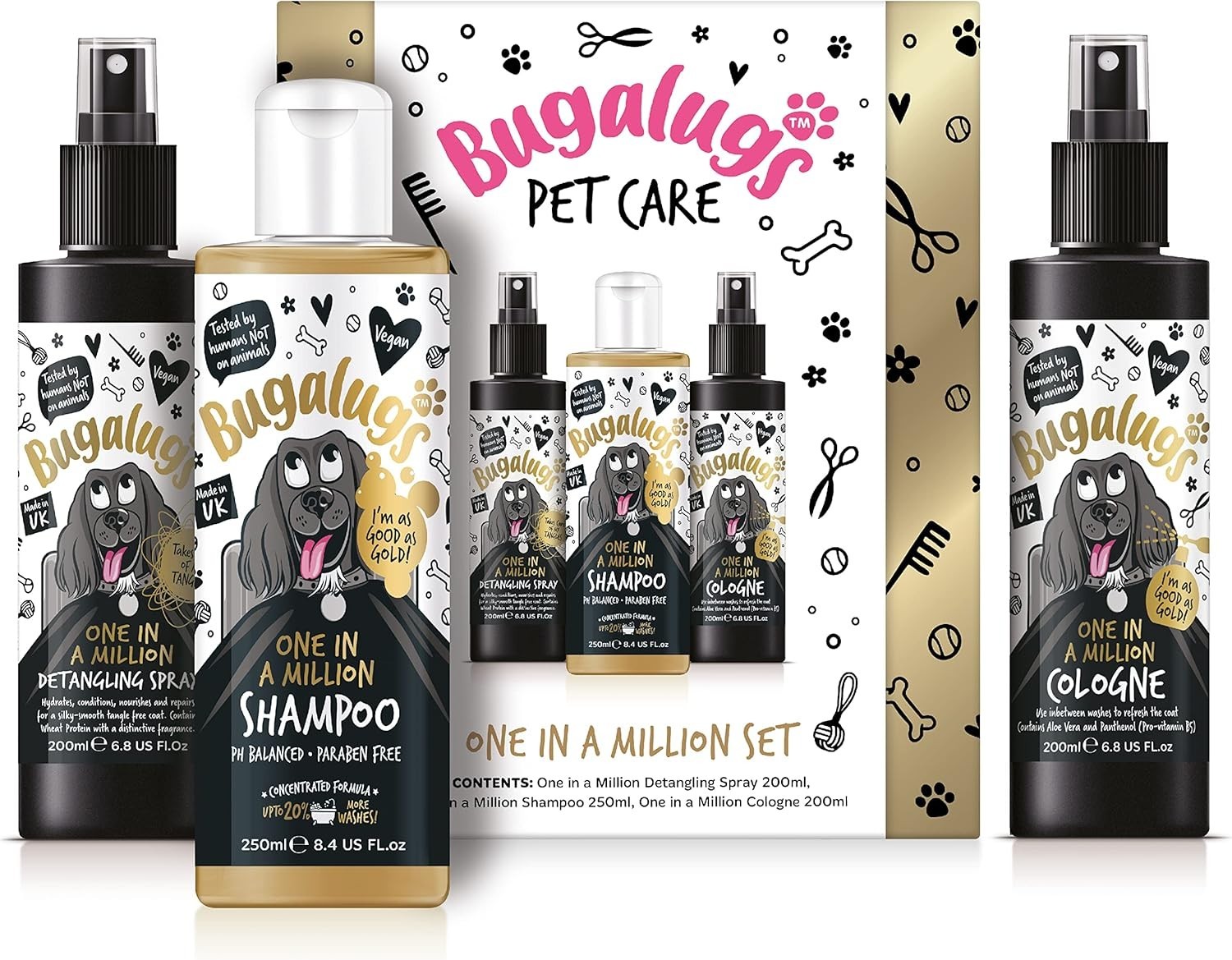 Bugalugs One in a Million Dog Gift Set Shampoo Detangler & Cologne Spray Luxury