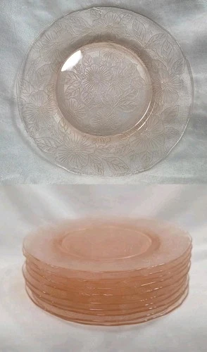 Depression Glass Pink 8" Plates - 10pc Vintage 1930s Dogwood Pattern