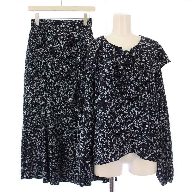 Fray I.D. Navy Floral Bowtie Shirt and Maxi Frill Skirt Set for Women