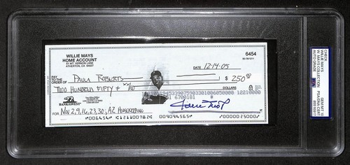 Willie Mays HOF Signed/Auto 2005 Bank Check PSA/DNA GEM MT 10   211189