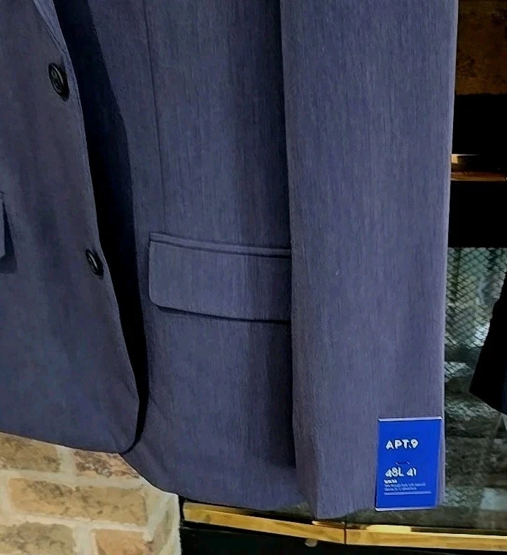 全新 Apt 9 男式必备修身蓝色灰色西装夹克 48L — 第 4/4 张图片