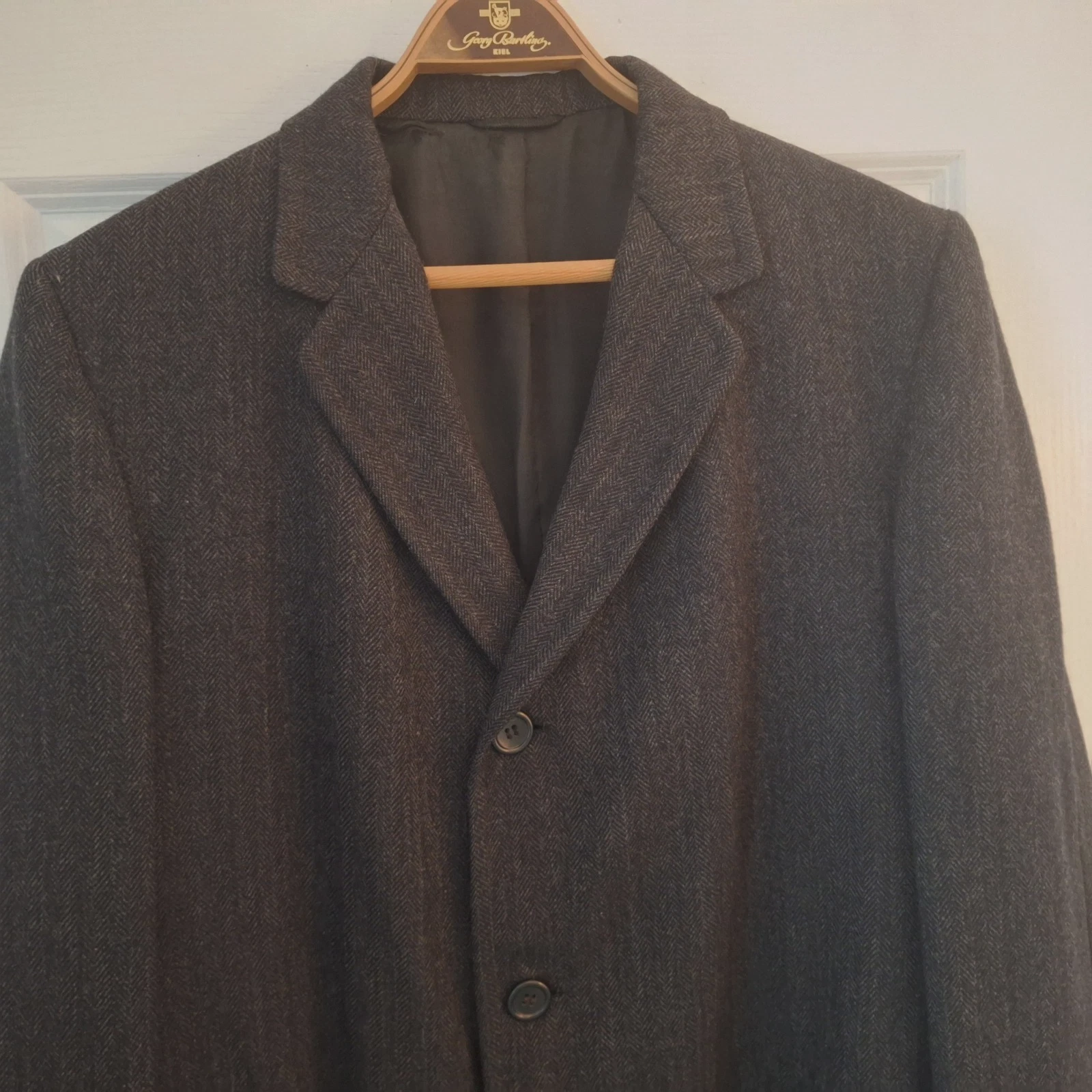 Vintage 1940-50s Michael Stern Men Charcoal Cheviot Wool Overcoat Cascade Est48R image 2