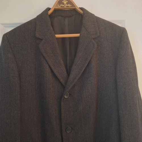 Vintage 1940-50s Michael Stern Men Charcoal Cheviot Wool Overcoat Cascade Est48R image 2