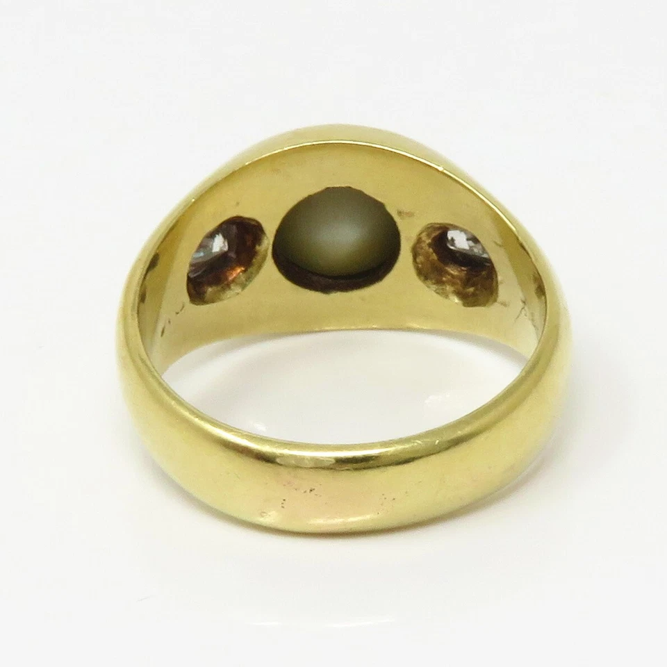 Anillo de piedra crisoberilo ojo de gato y 2 diamantes NYJEWEL de oro amarillo de 14 k Foto 4 de 4