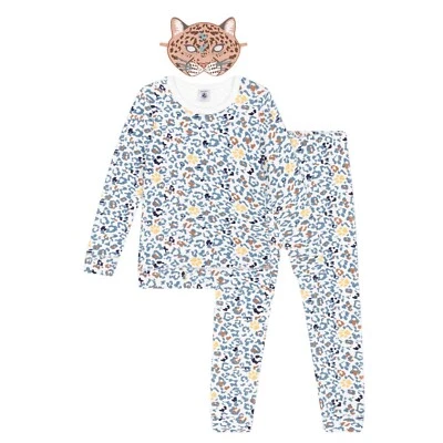 Petit Bateau Pyjama Kinder Frottee Schlafanzug mit Leopardenprint und Maske