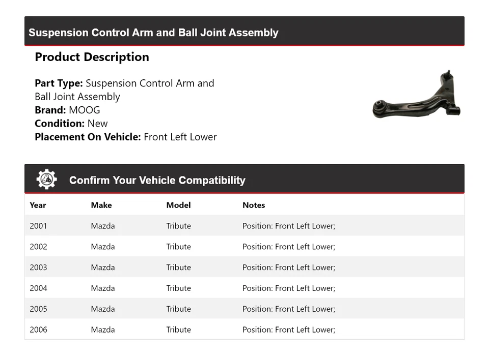 Conjunto de rótula de brazo de control delantero izquierdo inferior M para Mazda Tribute 2001-2006 Foto 2 de 4
