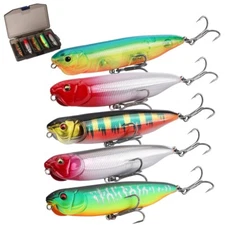 FLISSA 5PCS Fishing Lures Bass Fishing Lures Popper Fishing Lures w/Treble Hooks