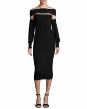 McQ Alexander McQueen L124501 Black Off The Shoulder Midi Dress Women's Size 2XS