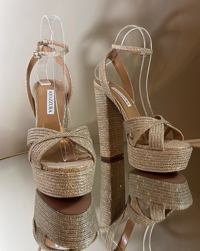 Aquazzura Sundance 140 Glitter Platform Heeled Sandals Size 38 - Picture 17 of 19