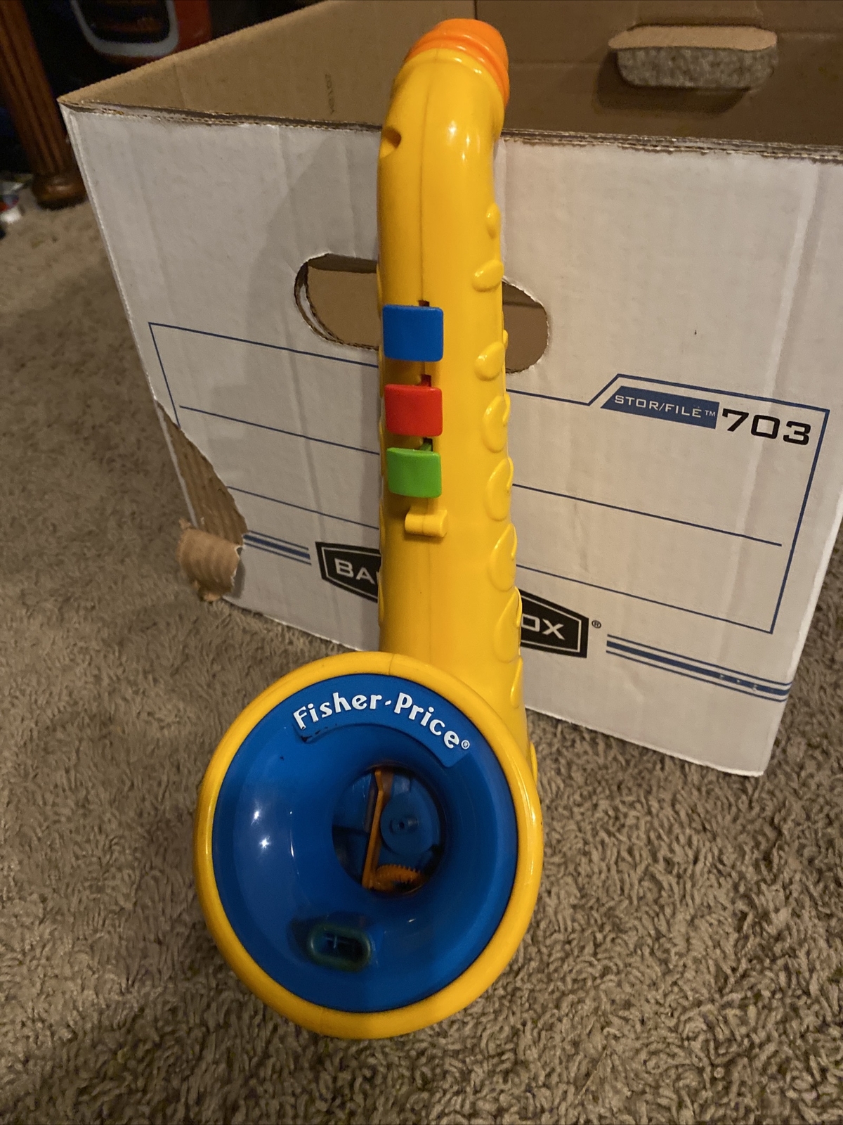 Vintage 1989 Fisher Price Bubble Blowing Saxophone Horn Bubbles Sax