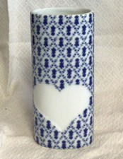 Vintage Holly Hobbie Petite Pattern Navy Blue And White Porcelain Vase 6"
