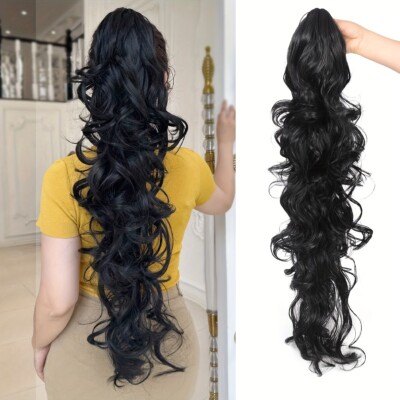 28 Inch Synthetic Long Claw Clip Ponytail Hair with Curly  display picture 2