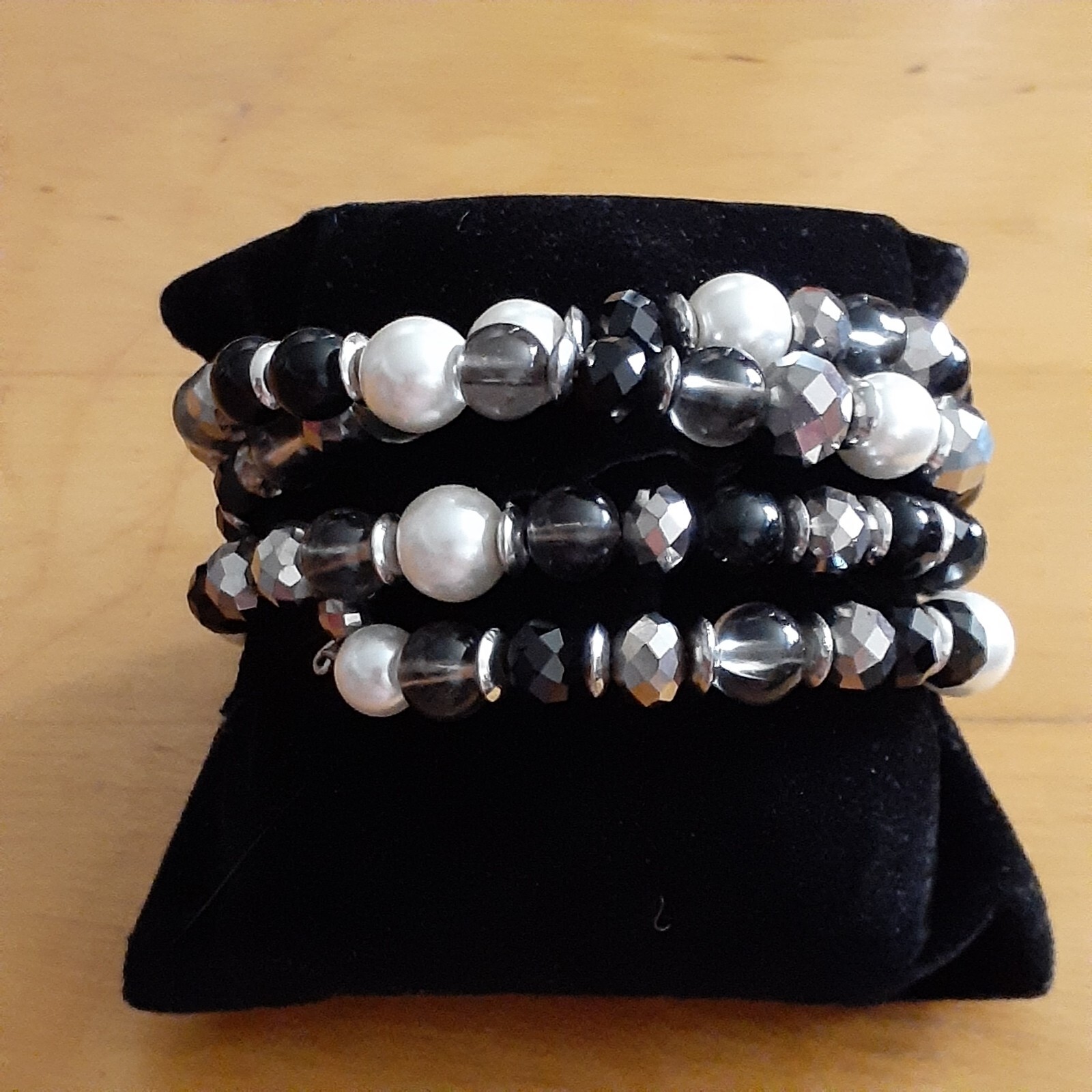 Vintage Memory Wire Bracelet Assorted Faceted Mir… - image 3