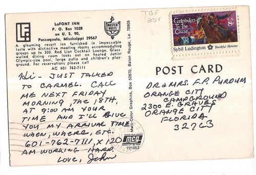 Pool Motel LA FONT INN Exterior Pascagoula MS Mississippi Postcard 1975 - Picture 2 of 2