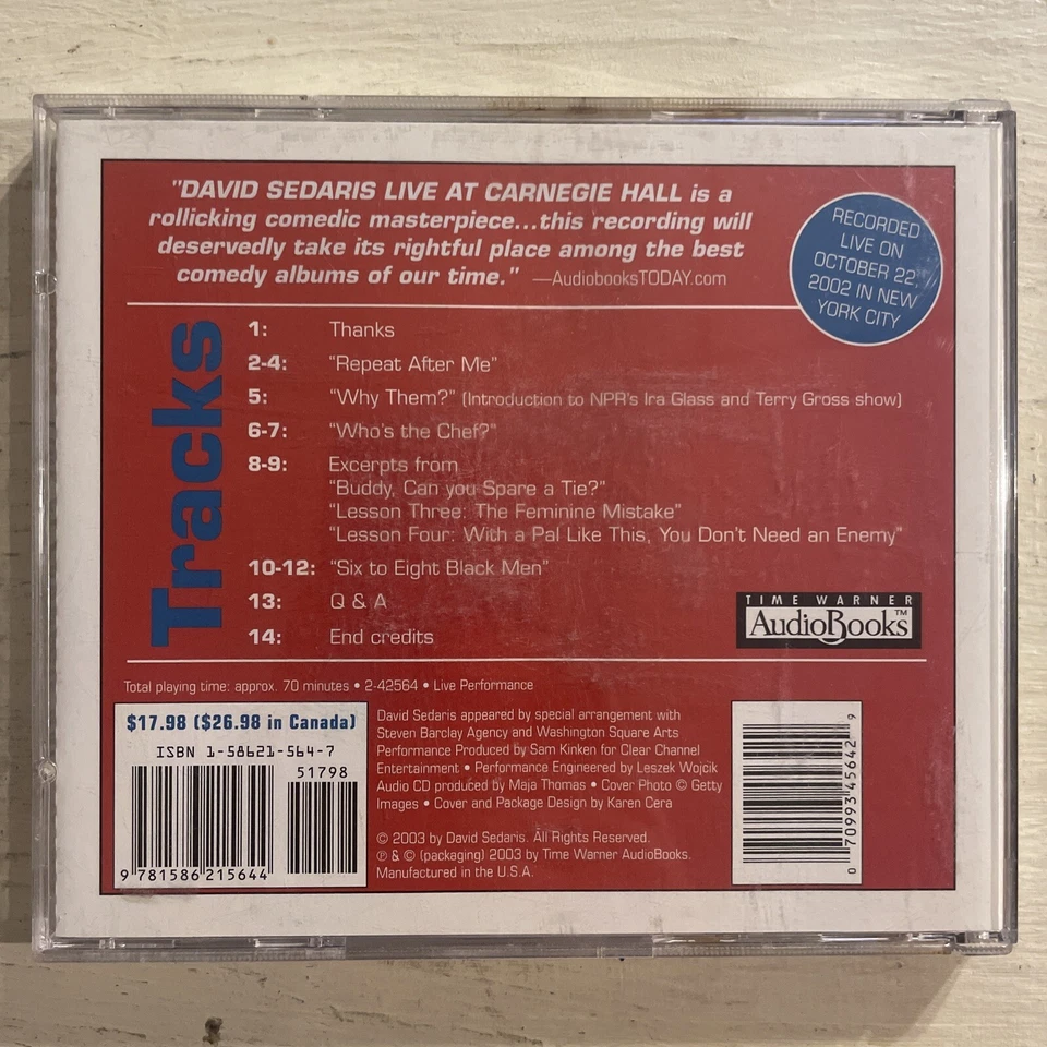 David Sedaris Live At Carnegie Hall CD 2003 Time Warner Spoken Word - Image 2 of 4