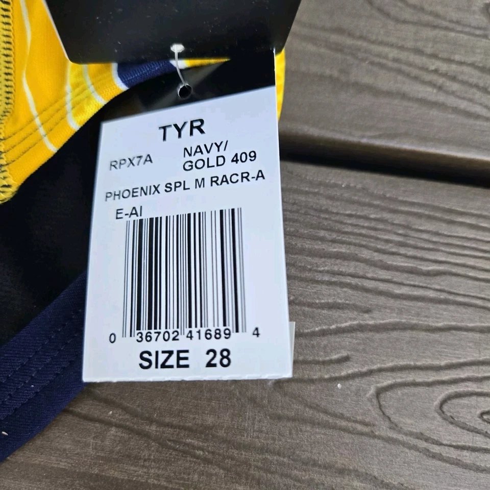 TYR Boy's Men's Durafast Elite Phoenix Navy/gold Swim Racer Brief SZ 28 New - Image 3 of 3