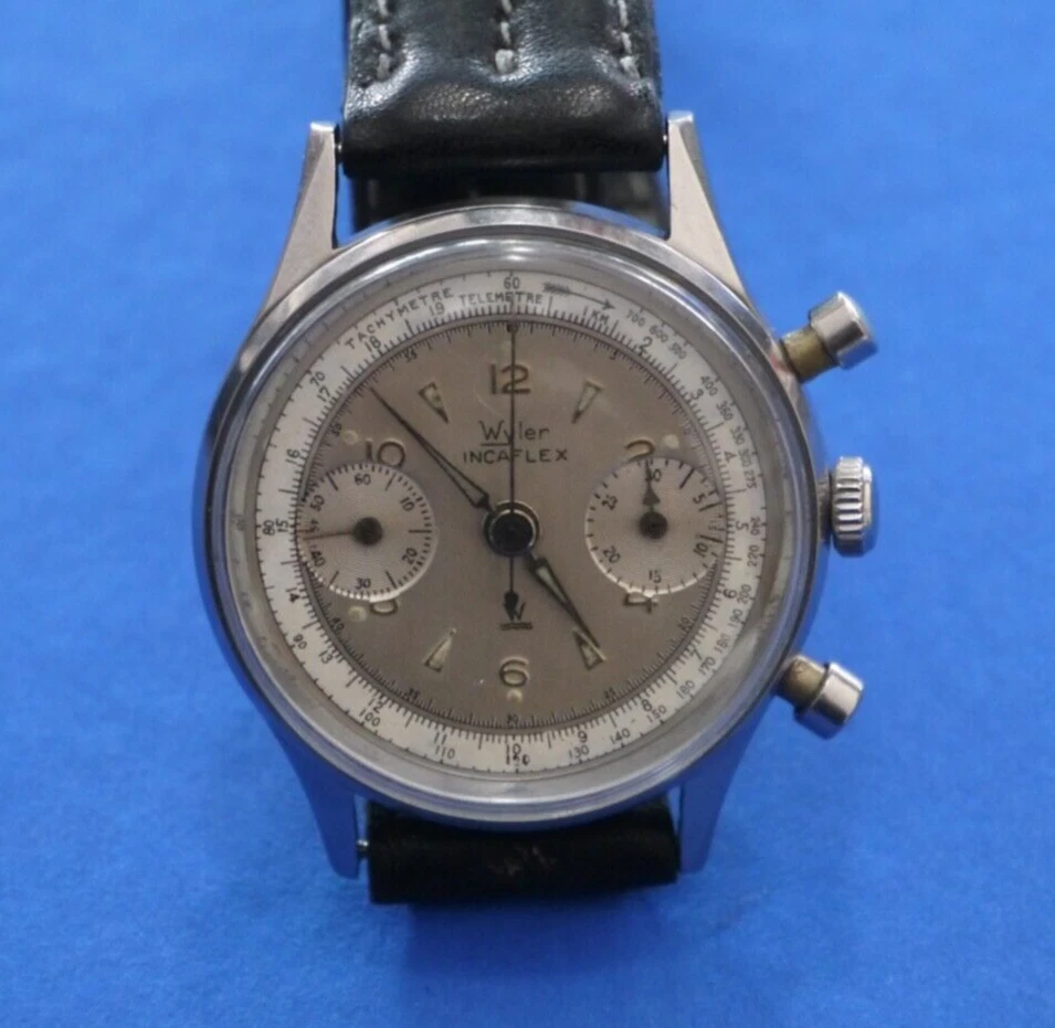 Wyler Vintage Valjoux 23 Clamshell Case Chronograph Steel 35.5