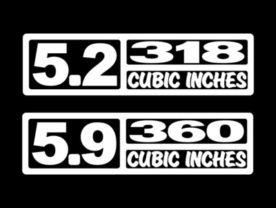 2 V8 5.2 or 5.9 LITER ENGINE DECALS 318-360 CI STICKERS RAM MAGNUM FE ...