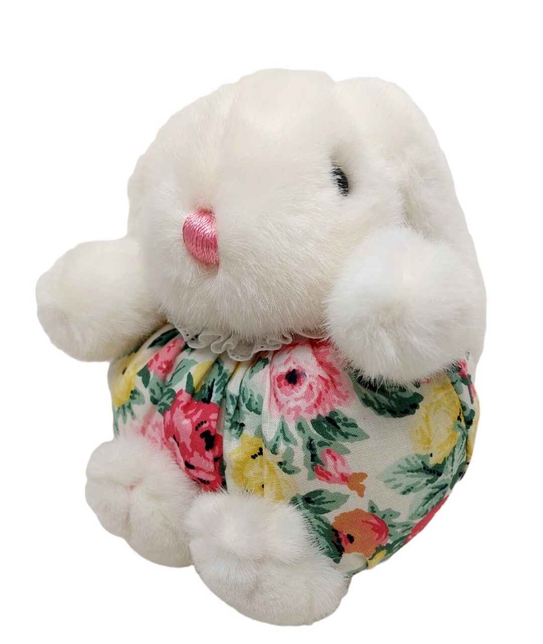 Yankee Bunny Rabbit White Plush Stuffed Animal Floral fabric body 6