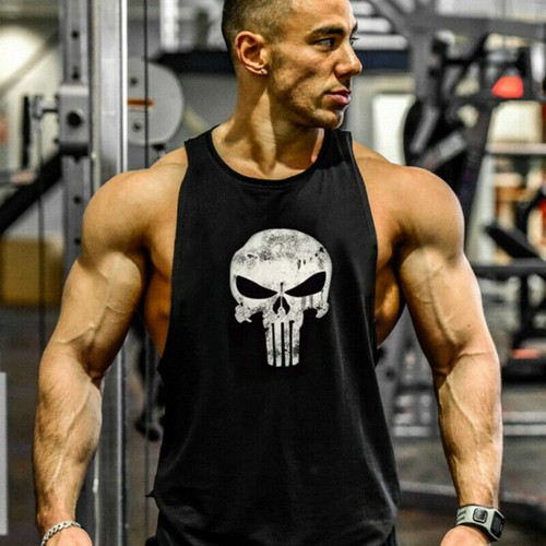 New Men's Punisher Fitness Tank Tops Cotton Sleeveless Workout Stringer Clothing - Picture 3 of 8