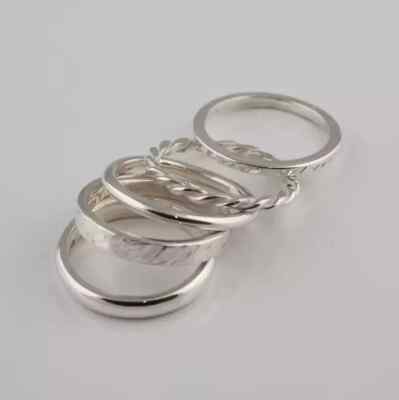 A Set of 5 Thin Silver Stack Handmade 925 Sterling Silver Rings For Men & Women