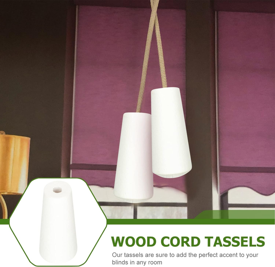 12Pcs Window Blind Wood Cord Knobs White Wood Cord Tassels Wooden