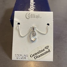 NEW IN BOX -CELLINI Letter “C” Initial Sterling Silver Necklace Diamond Chip 18”