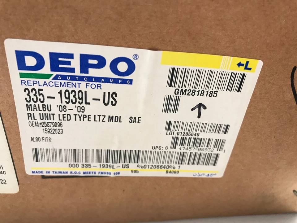 Conjunto de luz trasera-LTZ izquierda 335-1939L-EE. UU. se adapta a Chevrolet Malibu 2008,2009,2010 Foto 3 de 3