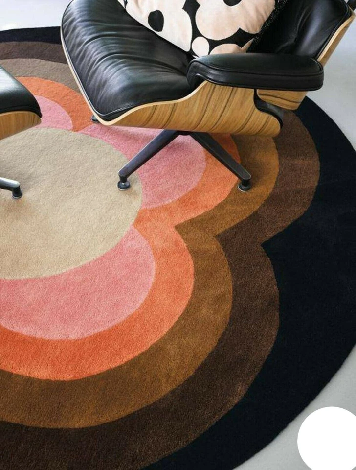 Hand Tufted Round Rug Brown Orange Black Multi Colored Under Table Round Rug - Image 2 of 4