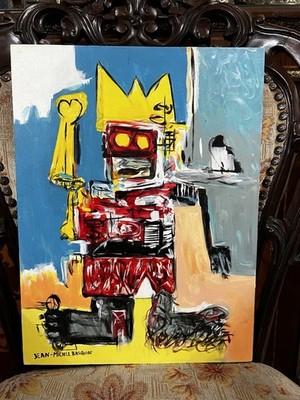 Jean Michel Basquiat signed stamped oil painting
