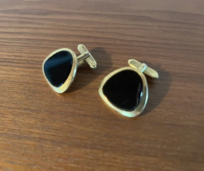 Dreieckige Vintage-Manschettenknöpfe, Goldfarben/Schwarz, 50er/50ies, Midcentury