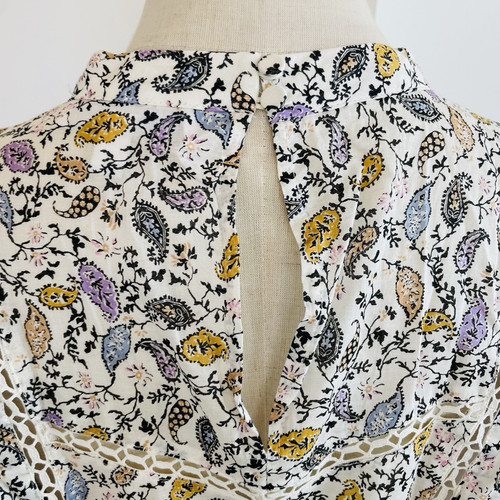Witchery Blouse Size 14 Floral Print Lace Trim Blouson Long Sleeve 100% Cotton - Picture 16 of 21