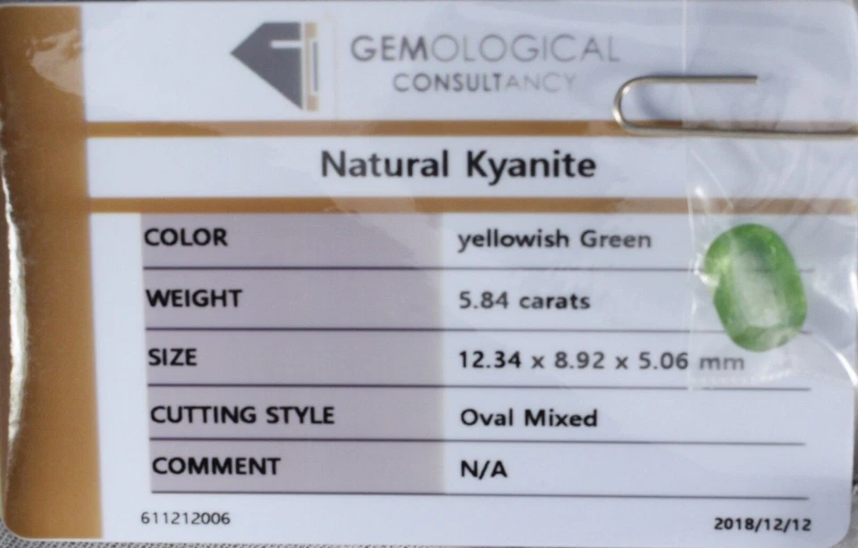 5,84 ct Certificado GCI" TOP BRILLANTE ULTRA RARO CIANITA VERDE NATURAL C Vdo 8946 Foto 3 de 3