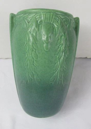 Antique Rumrill Red Wing aqua green pottery vase 1930's