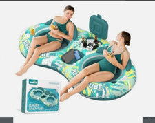 5-in-1 Pool Floats Adult Heavy Duty River Tube, 2 Person Water Lounge Green