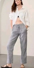 Athleta Retreat Linen Ankle Pant size Small Tall Light Grey Pull On 2024