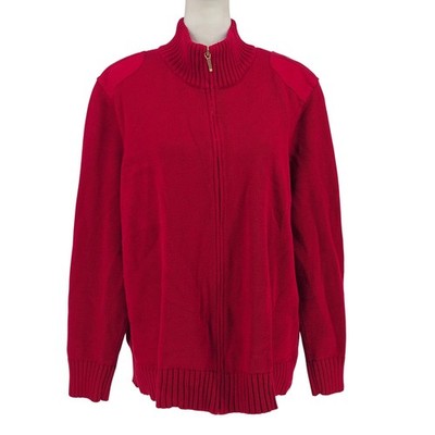 Lauren Ralph Lauren Full Zip Cardigan 3X Red Preppy Equestrian Shoulder Patch