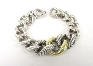 David Yurman Sterling & 18K Gold Large Link Belmont Bracelet 7" Fits 6.5"