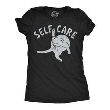 Womens Funny T Shirts Self Care Sarcastic Kitten Graphic Novelty Tee For Ladies