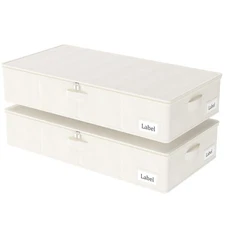 2 Pack Foldable Underbed Storage Bags Lids Large Organizer Box 31.5x15.7 Beige
