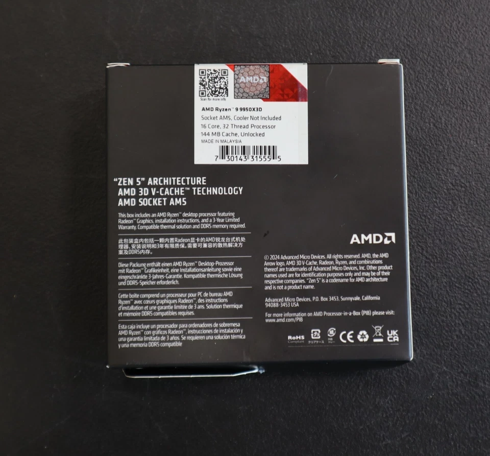 AMD Ryzen 9 9950X3D 4.30GHz 16 Core 100-10000719WOF 32 Thread AM5 - NEW! - Image 2 of 2