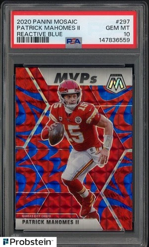 2020 Panini Mosaic Reactive Blue Prizm #297 Patrick Mahomes II Chiefs PSA 10